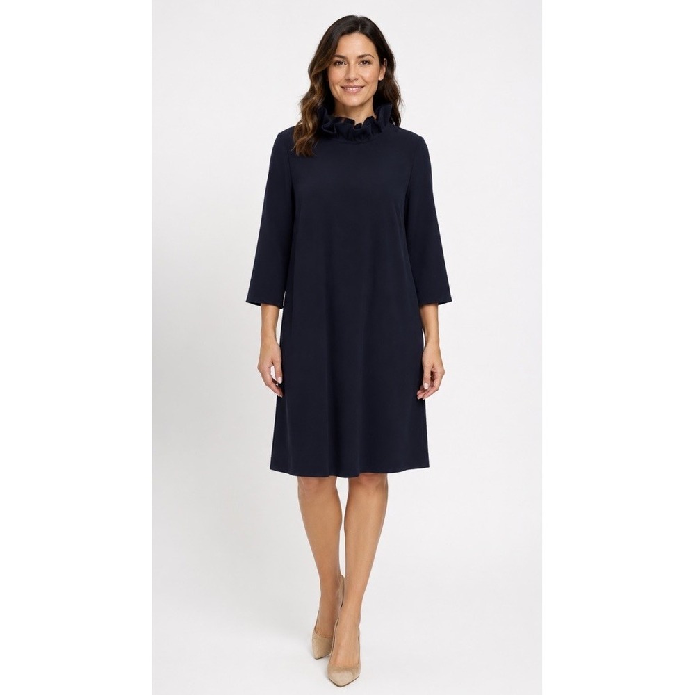 Tuckernuck Daphne Dress Women XXL Navy Blue Ruffle Neck Bow Back NWT - Picture 3 of 10